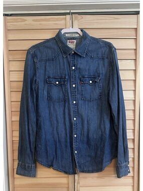 Levi Pearl Snap Chambray Blue Top Women Large Long Sleeve Modern Fit Western